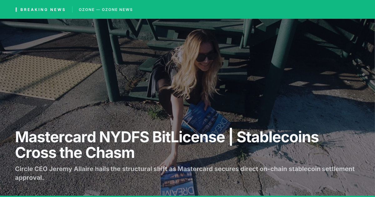 Mastercard NYDFS BitLicense stablecoin settlement Circle Allaire crossing the chasm 2026